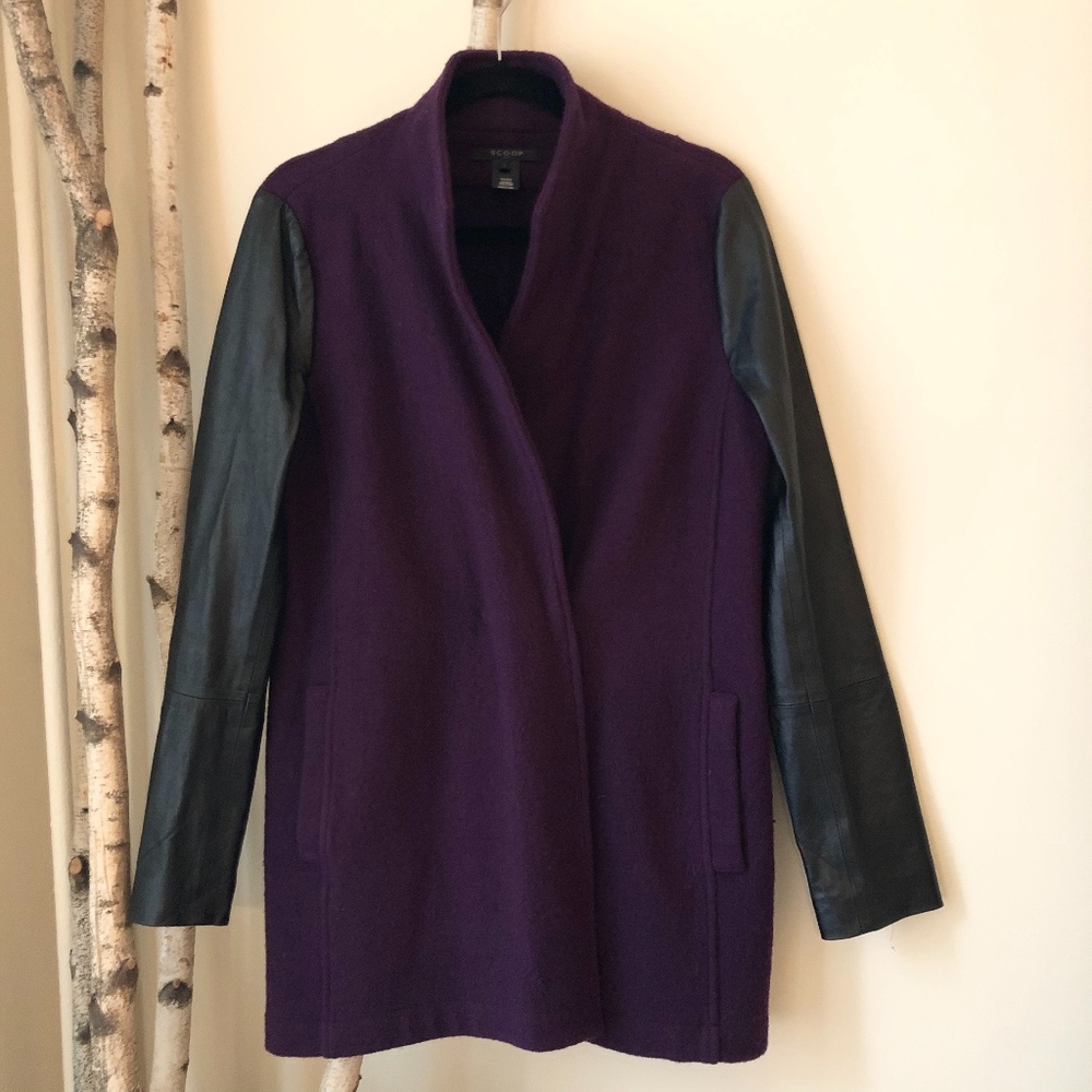 Scoop NYC Wool Jacket with Leather Sleeves